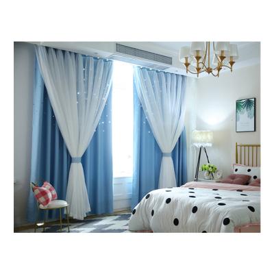 China Korean Style Ready Made Korean Girls Princess Double Layer Star Gauze Blackout Curtain For Bedroom for sale