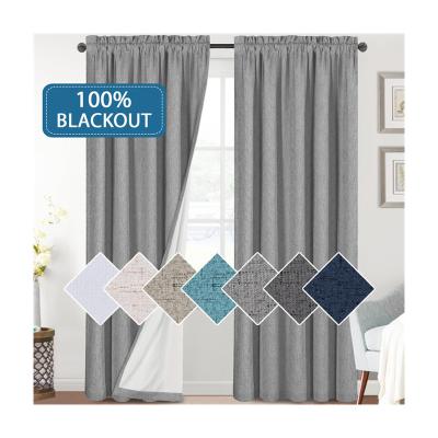 China Blackout New Arrival Blackout Gray 100% Fabric Drapery Curtain Linen Panels For Living Room for sale