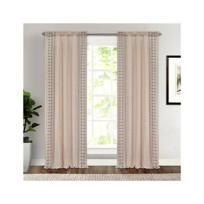 China 2021 Blackout New Arrival Boho Style Canvas Embroidery Blackout Curtain For Living Room for sale