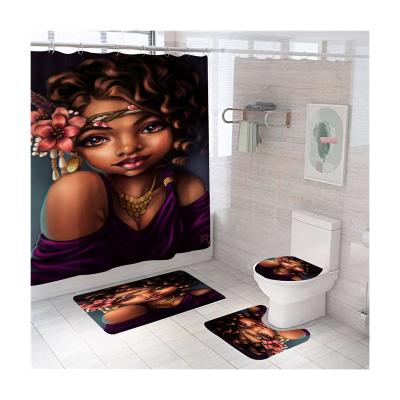 China Factory Wholesale Cheap African Black Girl Black Girl 3d Shower Curtain Set Blackout Magic Bath for sale