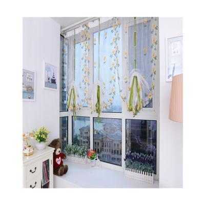 China Modern Ready Made Daisy Design Tie Up Roman Shade Voile Embroidery Kitchen Curtains for sale