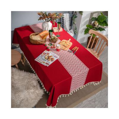 China 2021 Red Faux Cotton Wave Design Jacquard Festival Festival Table Cloth Cover Waterproof For Christmas for sale