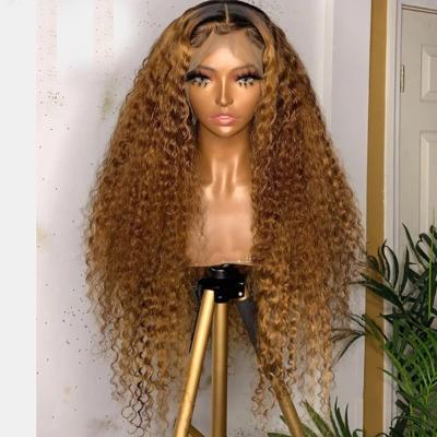 China Brazilian Virgin Hair Glueless Lace Front Human Hair Wigs 13x4 HD Curly Ombre Lace Frontal Wigs 30# With Baby Hair for sale