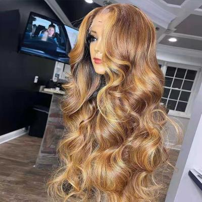 China Loose Wave Highlight Loose Wave Wigs 13x4 Lace Front Human Hair Wigs Pre Plucked Virgin Brazilian Lace Wigs Bleached Knots For Woman for sale