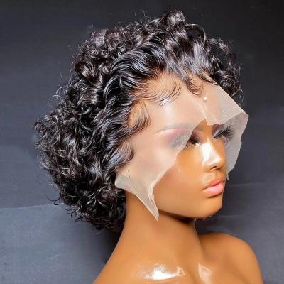 China Short Curly Pixie Cut Wigs 13X4 Curly Lace Front Human Hair Wigs Pre Plucked Brazilian Virgin Hair Glueless Pixie Wigs For Woman for sale