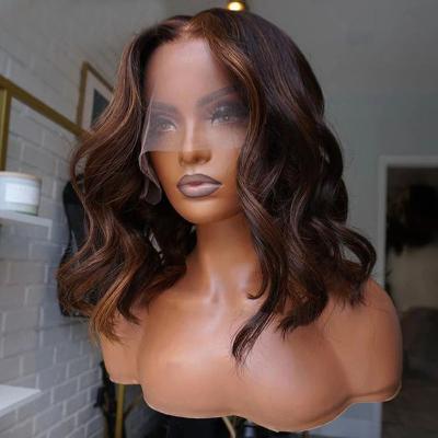 China Short Curly Wavy Hair Wigs Accent 30# Lace Front Wigs Pre Plucked Brazilian Virgin Hair Glueless Bob Lace Wigs For Woman for sale