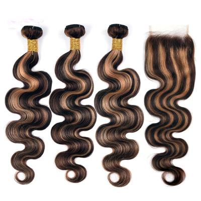 China Body Wave Brazilian Hair Bundles Cuticle Virgin Hair Bundles Highlight Blonde Hair Extensions With Lace Closure for sale