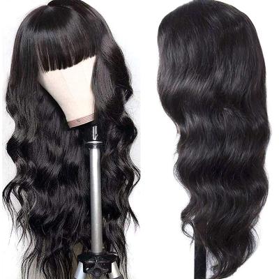 China Unprocessed Brazilian Body Wave Human Hair Cuticle Wave Wigs Body Wave Lace Front Wigs With Bangs Natural Black Hair for sale