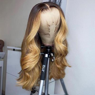 China Ombre Colored Brazilian Human Hair Unprocessed Lace Front Wigs Glueless Wavy Hair Wigs Pre Plucked Lace Front Wigs For Woman for sale