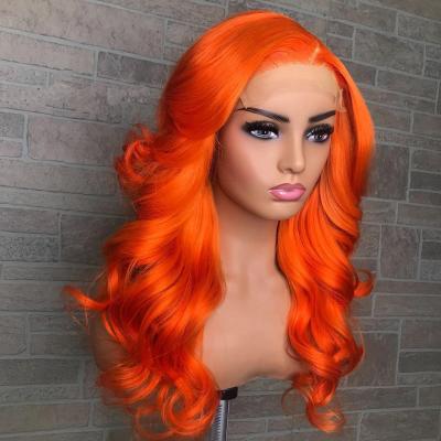 China Loose Wave Orange Color Lace Front Human Hair Wigs Brazilian Virgin Hair Wigs Pre Plucked Natural Hairline Loose Wave Wigs for sale