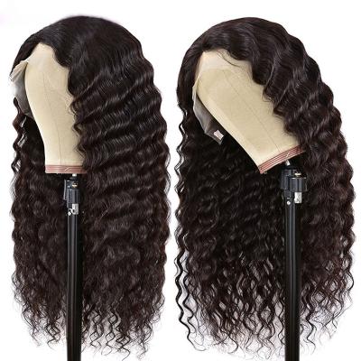 China Brazilian Deep Wave 100% Virgin Hair Wigs Pre Plucked Deep Wave Lace Front Wigs Natural Black Hair for sale