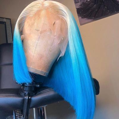 China Ombre #613/Blue Bob Straight Human Hair Wig Full Lace Wig Pre Plucked Unprocessed Brazilian Virgin Wig Bleached Knots For Women for sale