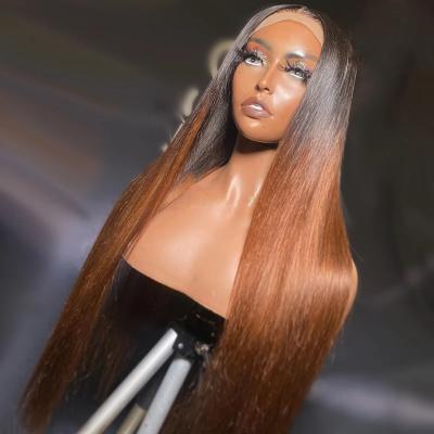 China Silky Straight Ombre Color 13x4 1b/4# Lace Frontal Wig Brazilian Virgin Hair Lace Frontal Wig Straight Hair For Women for sale