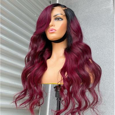 China Loose Deep Wave 13x6 HD Lace Front Wigs Ombre Burgundy Brazilian Virgin Hair Wigs Loose Deep Wave Lace Front Human Hair Wigs Pre Plucked Hair for sale