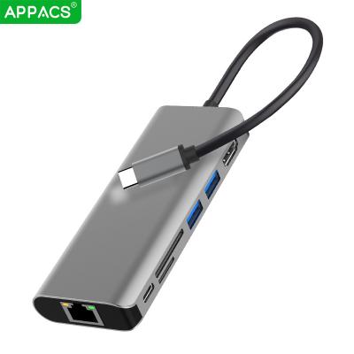 China Muilt Function APPACS 7in1 USB-C Dual USB HUB 87W Aluminum Palladium Charging HDTV RJ45 SD TF For Computer for sale