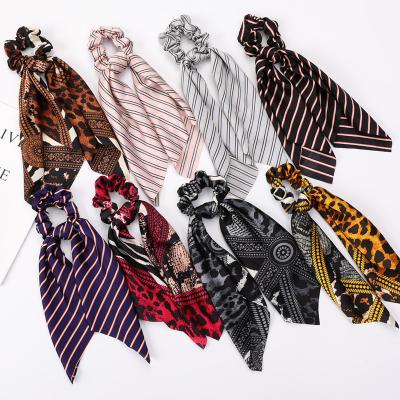 China New Comfortable Wholesale Square Scarf Tied Hair Tie Retro Style Square Scarf Ribbon Scrunchies Leopard Print Chain for sale