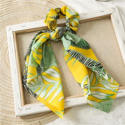 China Factory Wholesale Fashion Long Ribbon Hair Tie Summer Style Printing Female Scarf Ponytail Hair Scrunchies for sale