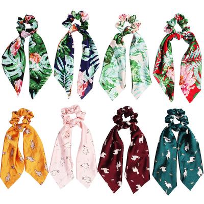 China Fashion big flower satin scrunchies printing hair silk accessories ponytail pony scarf wholesale customization for sale