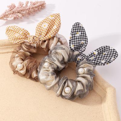 China Simple Pearl Rabbit Ears Hair Ring Fashion Hair Scrunchies Elastic Hair Ring High Intestine Large Intestine Tenacity Temperament Ins Style Elastic Band for sale