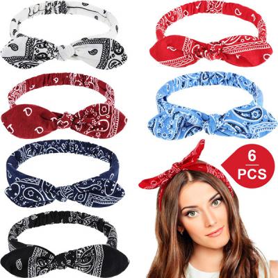 China Wholesale Knotted Hair Accessories Ladies Fashion Retro Vintage Rabbit Ears Hair Band 6 Color Elastic Hair Band for sale