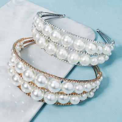 China Hot Selling Temperament Eco-friendly Wide Crown Hair Bands Pearl Wedding Elegant Headbands Wedding Bridal Hair Accessories for sale