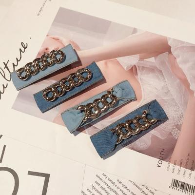 China France creative platypus personality style denim fabric chain hairpin retro vintage clip barrette for sale