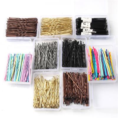 China Wholesale High Quality 100 Pcs Boxed U Clip Black Colored Gold Weaved Hairpin Base Hair Grips for sale