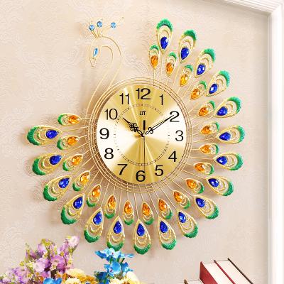 China Art New Products Peacock Wall Clock Antique Modern Home Decor Metal Style Silent Quartz for sale