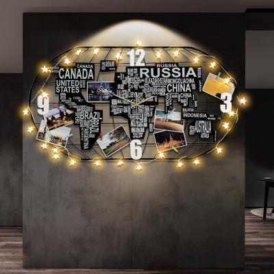 China CREATIVE Modern ODM World Map / ODM Wall Clock Led Used In Hotel And Living Room Decorative Wall Clock Reloj De Peeled for sale