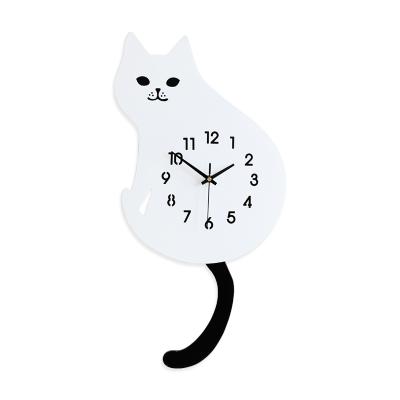 China Cute Cartoon Animal Cat Wall Clock Tail Wooden Swing for Kids Room Decoration for sale