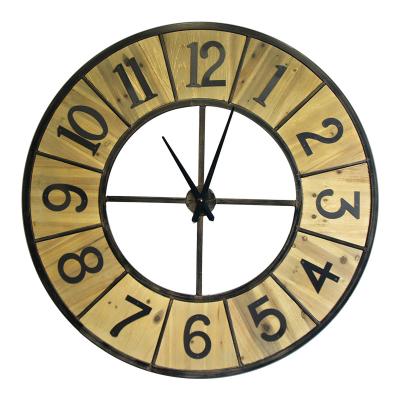 China Creative Superb Style Antique Industrial Wooden Vintage Style Bar Hotel Lobby Decoration Large Wall Clocks for sale