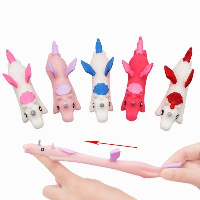 China Kids friendly tpr toys ejection finger flying catapult catapult stretch unicorn BJQ365 animal shooting toys for sale