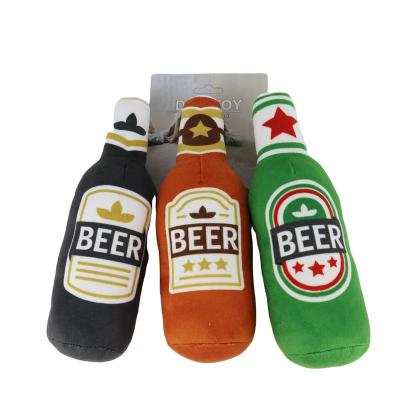 China BeeJay Viable Custom Funny Teething Stuffed Beer Bottle Stuffed Plush Interactive Drinking Squeaky Dog Toy Chew Pet Dog Toy for sale