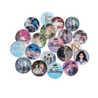 China Fashion Wholesale no minimum logo printing iron tin tinplate cheap magnetic pin custom kpop character button badge for promotion for sale