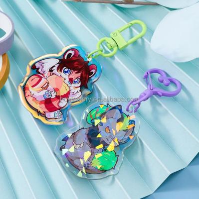 China Souvenir Gifts Promotional Cartoon Gift Printing Anime Epoxy Acrylic Keychain Holographic Key chain Custom Logo Acrylic charms for sale