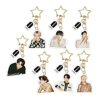 China Souvenir Gifts Stars keychain Supplier Custom Army Acrylic charms bag pendant Keychain for Kpop Star acrylic bts Keychain for sale