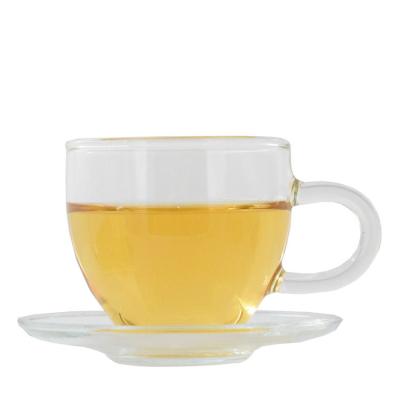 China Custom Printed High Quality Sustainable Vintage Borosilicate Glass Tea Cup And Saucer Set for sale