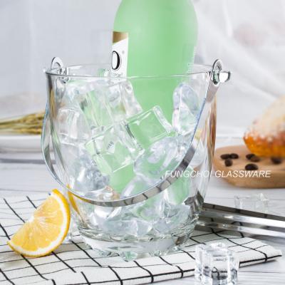 China 25oz 750ml Handle Champagne Wine Transparent Glass Ice Bucket Cooler Stainless Glass Container for sale