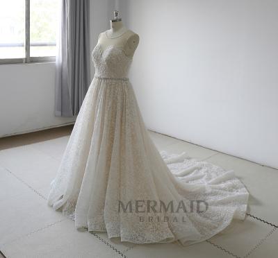 China Anti-Static Beaded Wedding Dress Lace A Line wedding dress vestido de noiva 2020 for sale