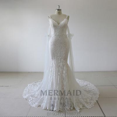 China Specially Long Sleeve Anti-Static Backless Lace Mermaid Wedding Dress 2020 for sale