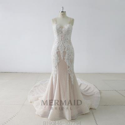 China Anti-Static Spaghetti Strap Sequins Lace Up Beading Mermaid Wedding Dress 2019 for sale