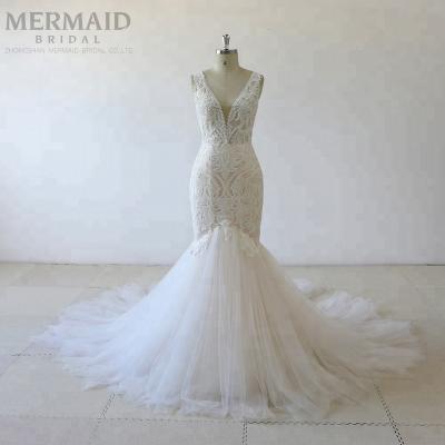 China Latest Lace Wedding Dress Tulle Mermaid Anti-Static Backless Wedding Dress for sale