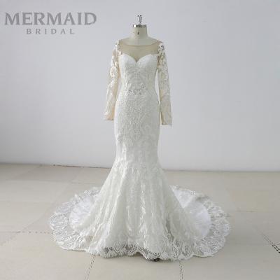 China Luxury Anti-Static Beaded Long Sleeve Mermaid Wedding Dress for sale