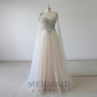 China Long Sleeve Anti-Static Heavy Beading Tulle Boho Wedding Dress for sale