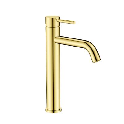 China Metered Faucets Deck Mounted Single Lever Basin Mixer Bathroom High Water Faucet Gold for sale