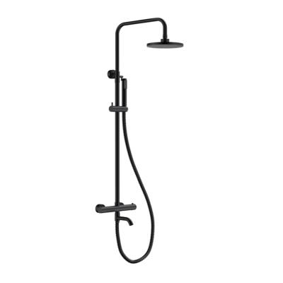 China With European Slide Bar Shower Faucet Rainfall Shower Head Set Bathroom Brass Thermostatic Mixers Bath Taps Black for sale