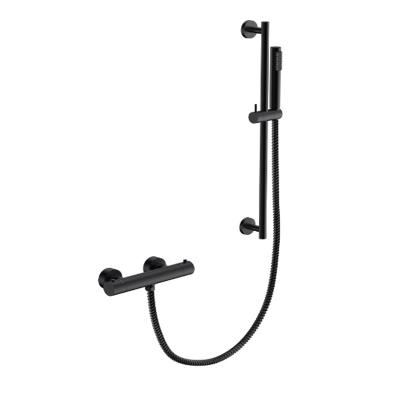 China With Slide Bar Guangdong Made Black Wall Mounted Thermostatic Bathtub Faucet With Slide Bar And Hand Shower for sale