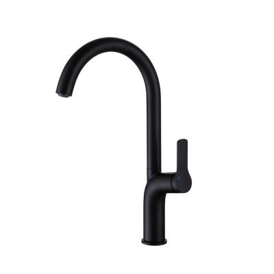 China Metered Faucets Deck Mounted Long Neck Black Brass Faucet Kitchen for sale