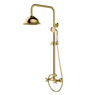 China With Two Handles Brass Shower Faucet Classic Wall Mounted Gold Slide Bar Bathroom Faucet With Telephone Head Shower for sale