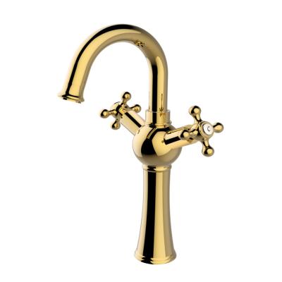 China High Quality Gold Vessel Faucets Two Cross Handle Classic Brass Metered Vessel Sink Mixer for sale